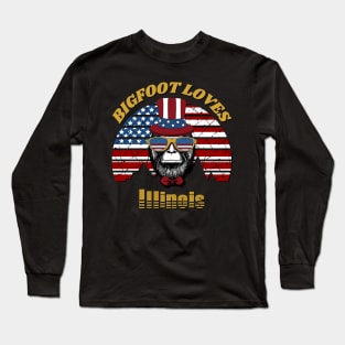 Bigfoot loves America and Illinois Long Sleeve T-Shirt